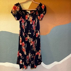 Navy floral print dress